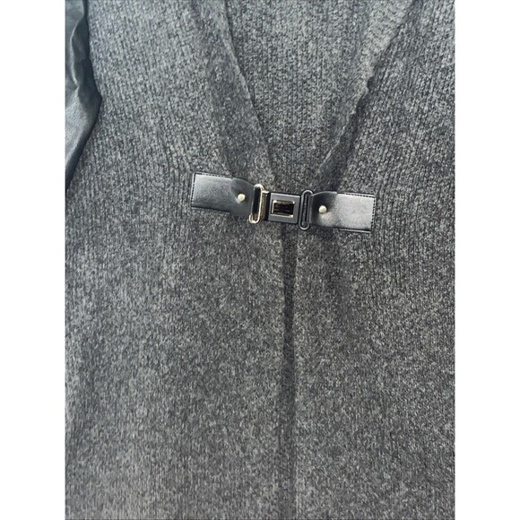 Joseph A Cardigan Womens Large Gray Duster Sweater Faux Leather Sleeves Office - Picture 7 of 11